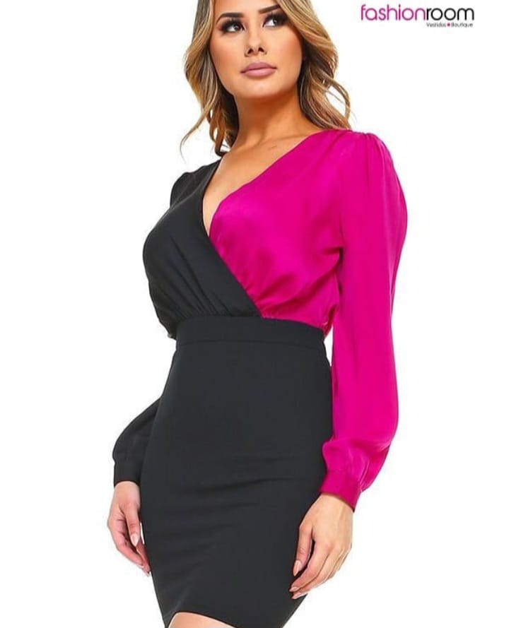 VESTIDO COCTAIL CRUZADO MANGA LARGA