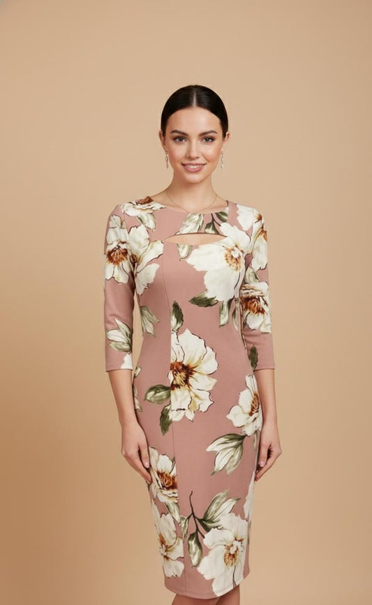 VESTIDO COCTAIL FLOREADO ROSA
