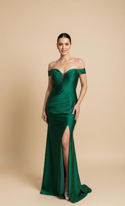 VESTIDO LARGO STRAPLESS VERDE ESMERALDA