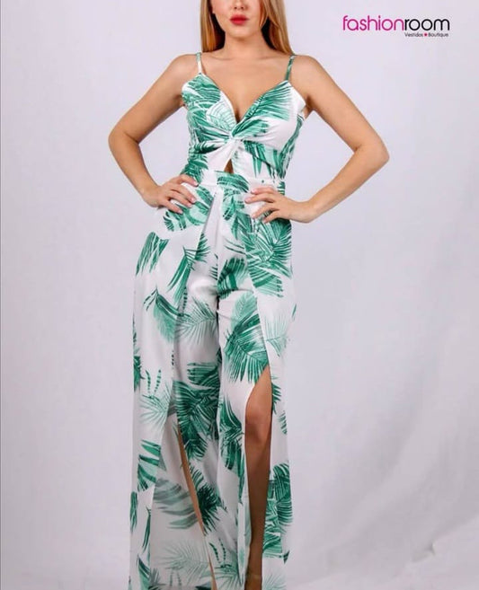 JUMPSUIT DE ABERTURAS HOJAS VERDES