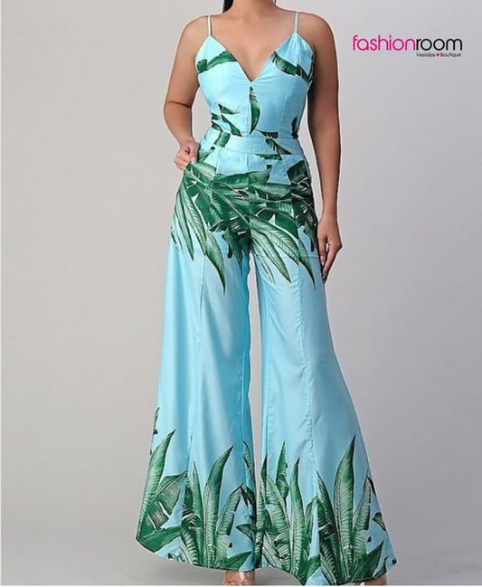 JUMPSUIT AQUA HOJAS VERDES