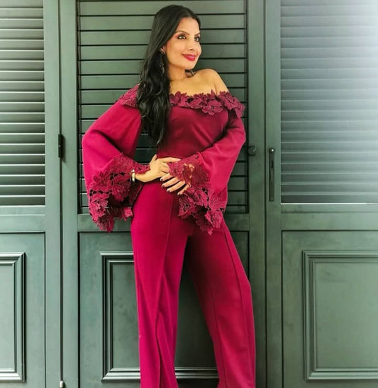 JUMPSUIT COLOR VINO TINTO MANGAS LARGAS