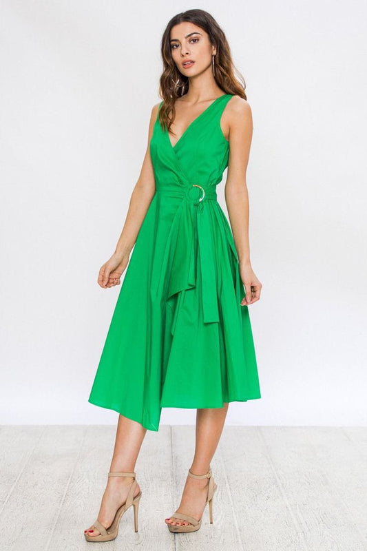 VESTIDO COCKTAIL CINTURON VERDE