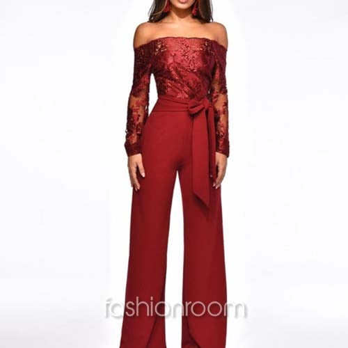 JUMPSUIT OFFSHOULDER ENCAJE ROJO