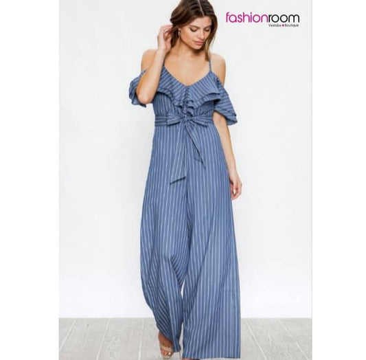 JUMPSUIT RAYAS BLANCA HOMBROS AFUERA