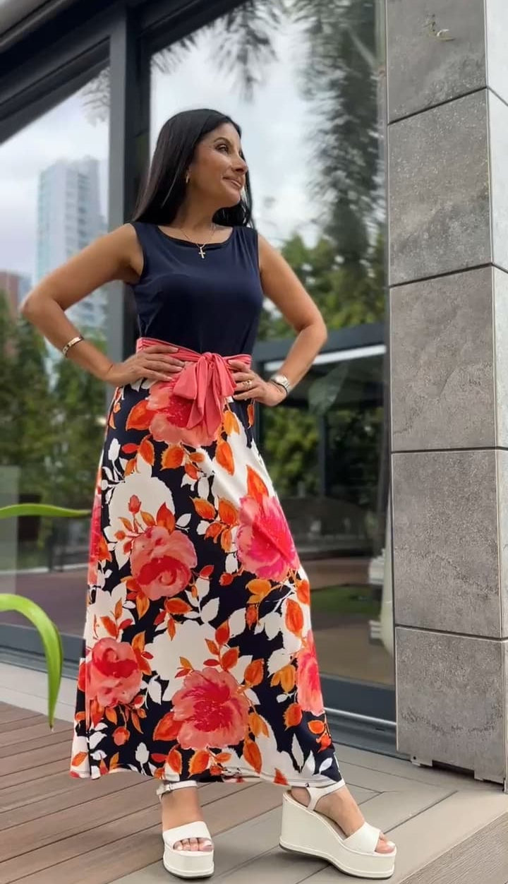 VESTIDO LARGO AZUL MARINO CORAL