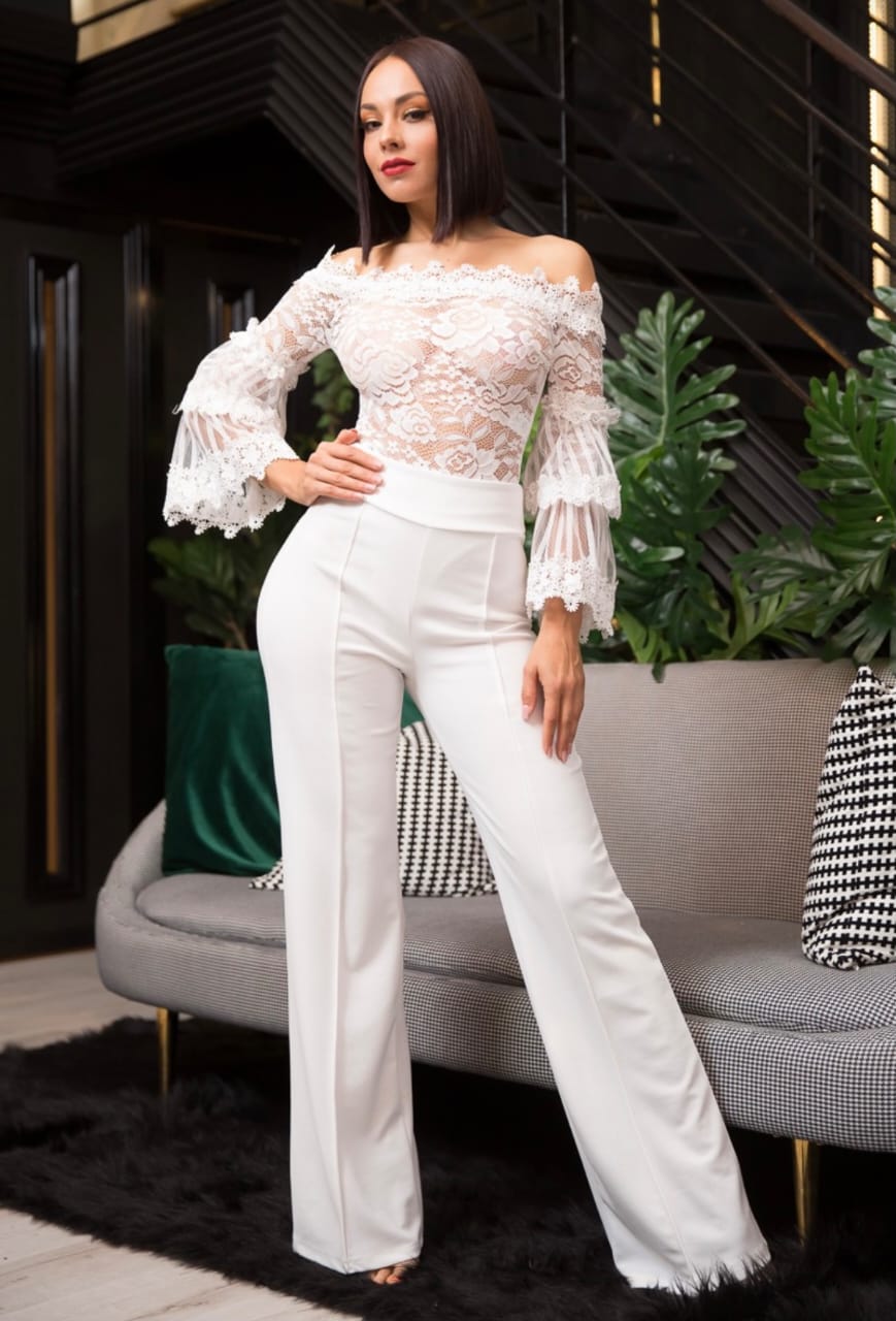 JUMPSUIT BLANCO DE MANGAS ENCAJE