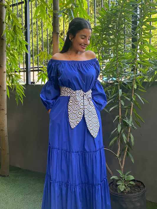 VESTIDO  LARGO MANGA LARGA AZUL
