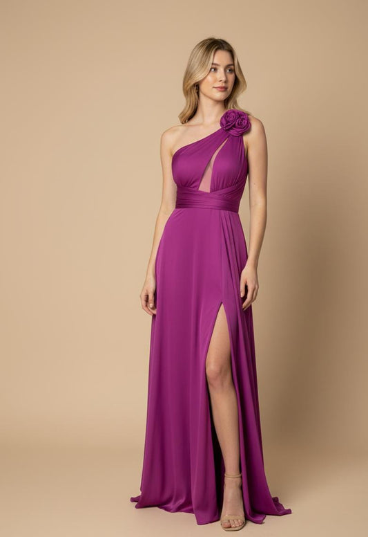 VESTIDO LARGO ONE SHOULDER DETALLE EN HOMBRO