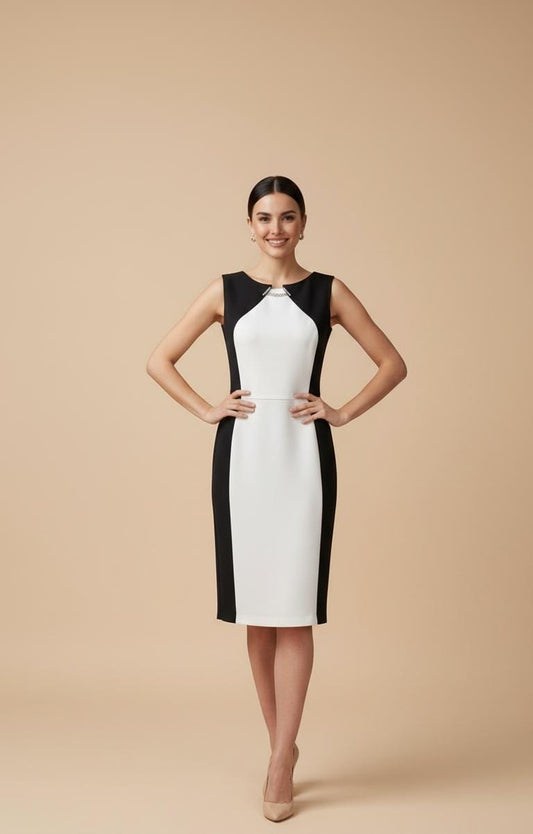 VESTIDO COCKTAIL NEGRO CON BLANCO