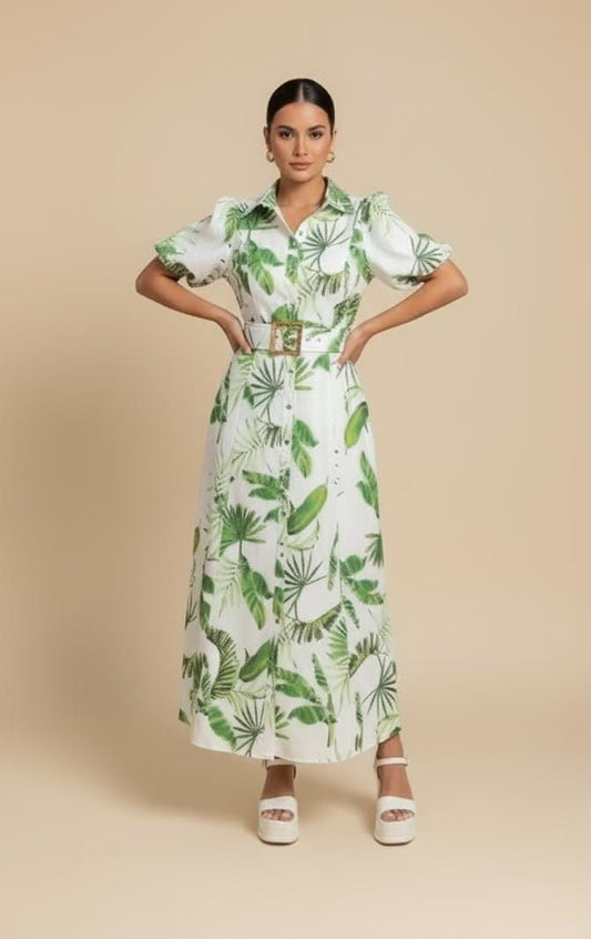 VESTIDO ESTAMPADO DE PALMERAS VERDES